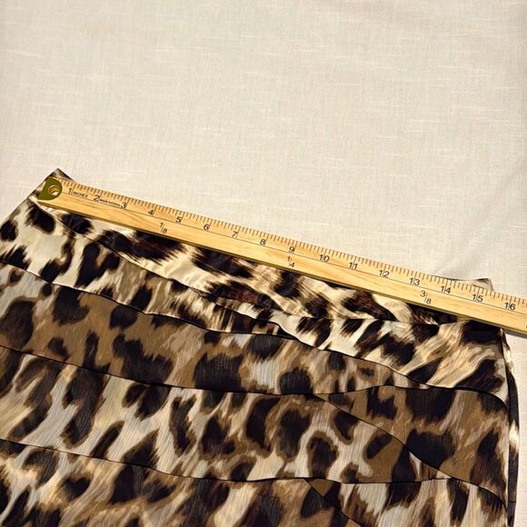 Worthington Leopard Print Layered Tiered Chiffon Pencil Skirt Brown Black 12 P - Picture 7 of 10